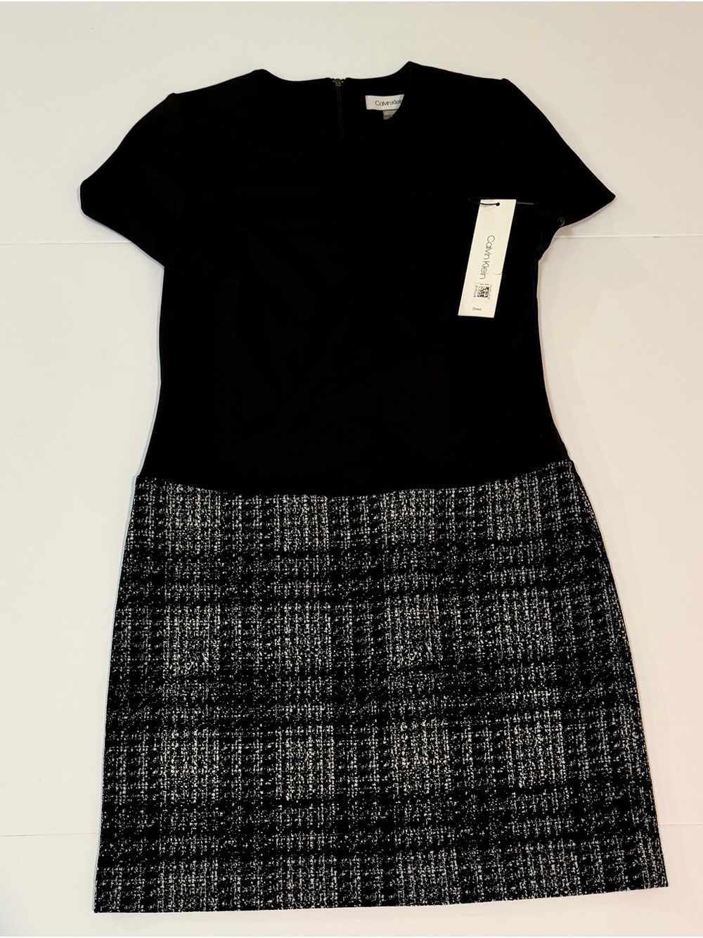 Calvin Klein Black Top with Black-and-Gray Tweed Skirt Sheath Dress